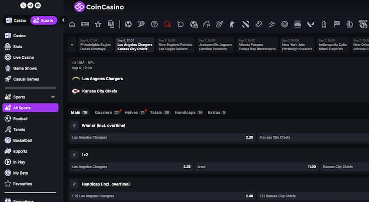 A snapshot of CoinCasino, one of our top rated Hawaii sports betting sites.